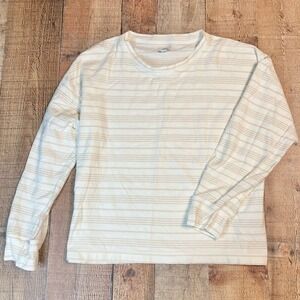 J.‎ Crew Top Womens Size Large Cream Tan Stripes Crew Neck Basic Minimalist